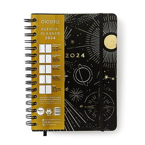 Agenda Planner Wire-O 2024 Astral Diária A5 Espaço Tempo Preto, Cicero