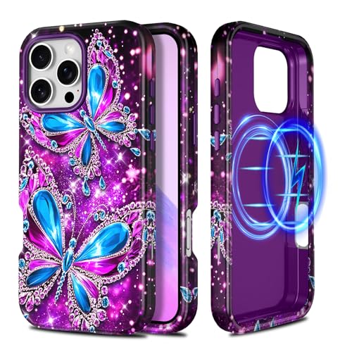 Casetego for iPhone 16 Pro Max Case,Compatible with MagSafe,[Military Grade Drop Test] Full Body Protection Slim Shockproof Rugged Marble Women Girls Case for iPhone 16 Pro Max 6.9 inch,All Purple