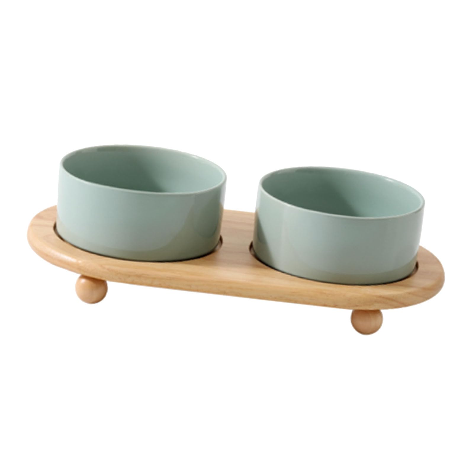 Haofy Ceramiczna Podwyższona Miska dla Kota Podwójna Miska z Drewnianym Stojakiem dla Kotów Podniesiona Konstrukcja Zapobiega Przewracaniu się Nieporowata, Co Ułatwia Czyszczenie w Małych (Podwójna