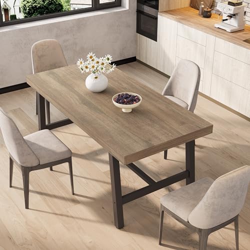 Image of GarveeHome Industrial Dining Table for 4-6 People, 63 inch Long Kitchen Table with Sturdy Metal Frame, Rectangular Counter for Dinner, Kitchen, Dining Room (Rustic Pear, 63 inch Non-extendable)