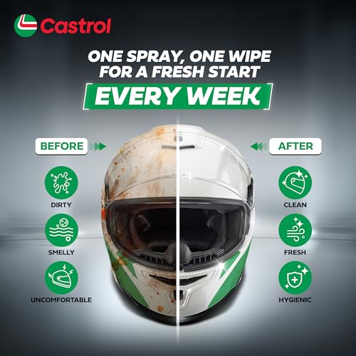 Image of Castrol All-in-One Helmet Cleaner - Anti-Odour & Anti-Bacterial foaming Spray | One Spray for Helmet Inside & Out | Dermatologically Tested | Quick Drying | Suitable for All Helmets (125ml)