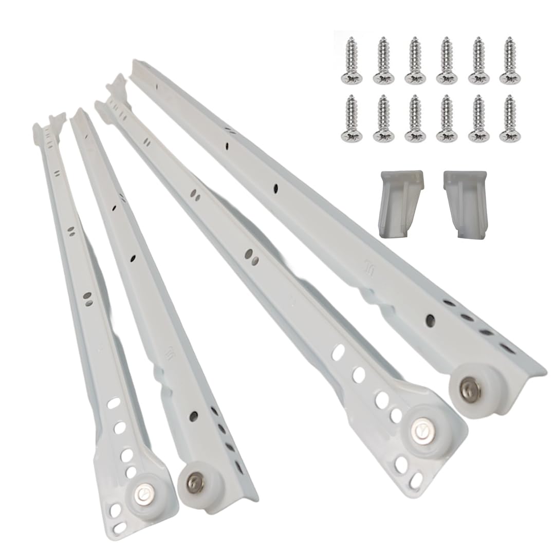 20 Inch Euro Slides, Pack of 4, for Face-Frame and Frameless Cabinets. 75lbs Capacity Cold Rolled Steel, Powder Coated. Choose Length by Drawer Box