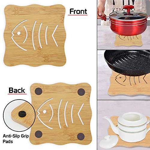 Image of HOKIPO Eco-Friendly Bamboo Wooden Coasters for Home Pan Pot Holder for Dining Table Heat Pad for Kitchen - Pack of 2 (AR2820-D4)