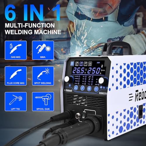 Reboot RBM2500 Mig Welder, 250Amp 6 In 1 Gas/Gasless Flux Core Mig/Stick/Lift Tig/Spot Welding/Spool Gun 120V/240V Aluminum Multi Process Welding Machine Large Led Digital Display thumb #5