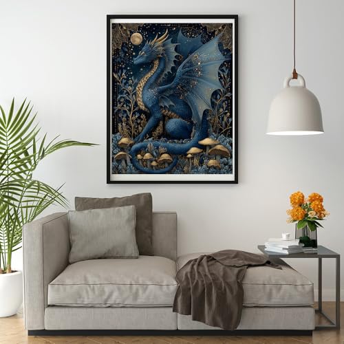 Image of Moohue DIY Counted Stamped Cross Stitch Kits for Adults Mushroom Blue Dragons Animal 14 Count Cross Stitch Patterns Printed (Animal Dragon)