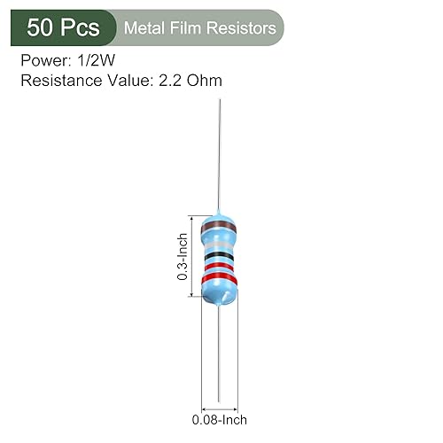Miniatura 2 de YOKIVE 50 resistencias de película metálica, resistencia de 2.2 ohmios con tolerancia de 12 W, 1 %, plomo, bueno para proyectos electrónicos de