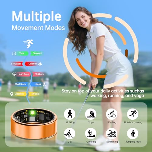 Image of Smart Ring for Women & Men, Health Tracker Ring with Heart Rate, Blood Oxygen,Blood Pressure, IP68 Waterproof Fitness Ring, Sleep Tracker for iPhone and Android, No APP Fee (Orange, 7#)