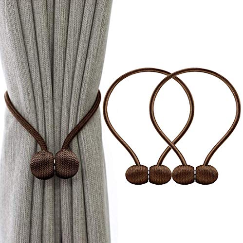 Image of Home Cloud Magnetic Curtain Tiebacks Curtain Drape Holdbacks Clips Rope Holder Buckles for Home Bedroom Office (1 Pair 2pcs, Brown)