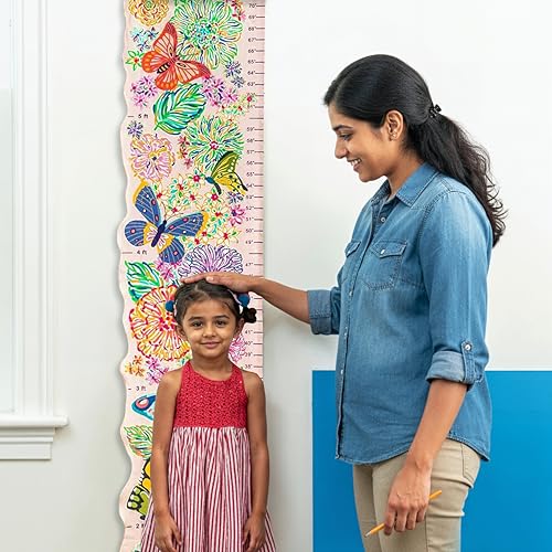 Image of ZOOKEEPER Height Chart for Kids (19 inch-72 inch) Premium Flutter Bloom Durable Cotton Wall Hanging Growth Measuring Ruler for Baby Room, Nursery and Playroom Cute Home Wall Decor and Perfect Gift for Boys and Girls