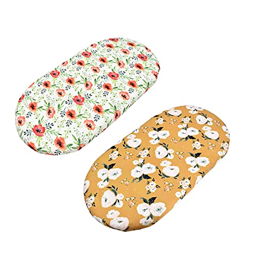 Moses Basket Baby Sheet Bassinet Set 2 Pack Sheet Cradle Fit For Halo Bassinet Swivel Sleeper Fitted Hourglass Bassinet Mattress Sheet (Floral) #TOP1
