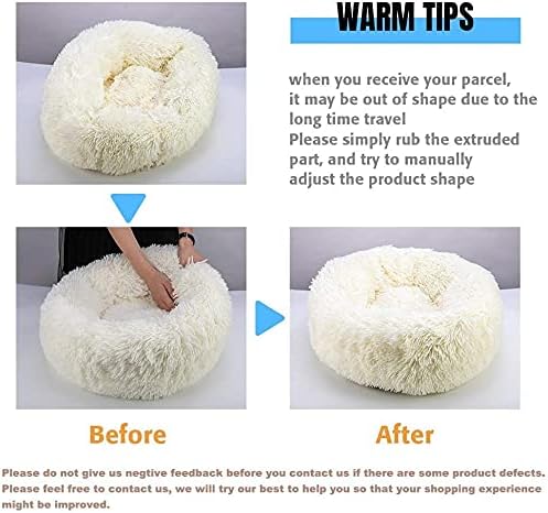 Miniatura 7 de Nepfaivy Camas calmantes para perros pequeños  Cama redonda para gatos con forma de dona, lavable, bonita cama esponjosa para gatos grandes de