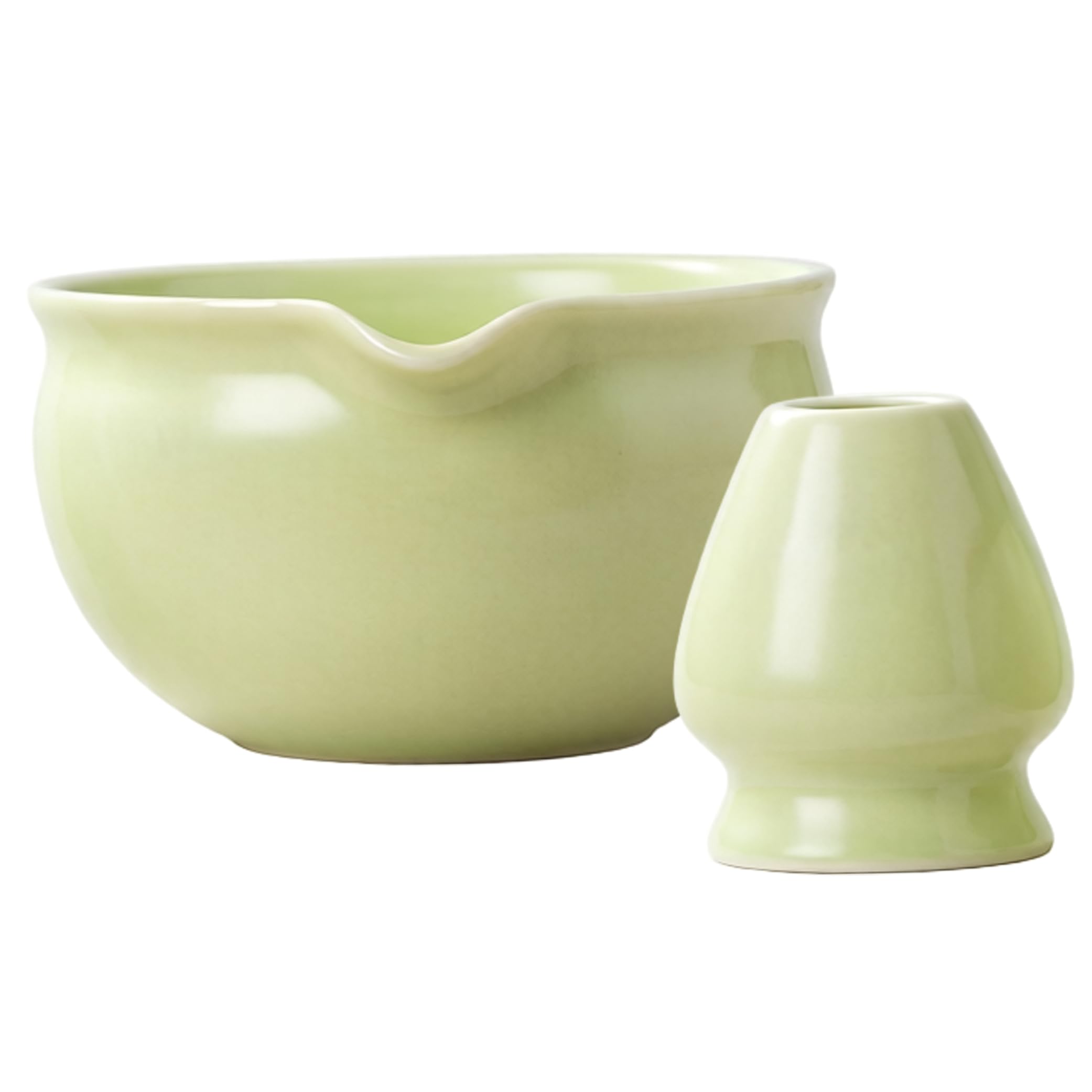 Ginwrek matcha bowl and whisk Matcha Bowl, Japanese With Spout Set Ceramic, Bamboo Whisk, Stand & Spoon, Light Green Making Kit