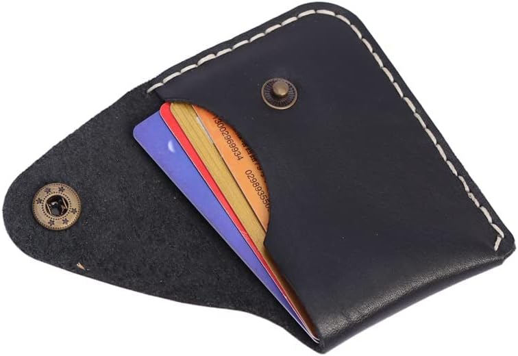Handmade Leather Card Holder with Snap Closure - Ultra-Thin Minimalist Front Pocket Wallet, Hand-Stitched Simple Card Case