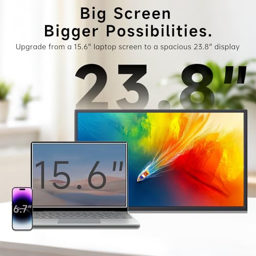 Image of 23.8 Inch Portable Monitor for Laptop, 120Hz FHD 1080P IPS External Monitor, 400 Nits HDR Large Second Screen with USB-C HDMI, VESA Compatible Travel Monitor for MacBook PC Phone PS5 Xbox Switch