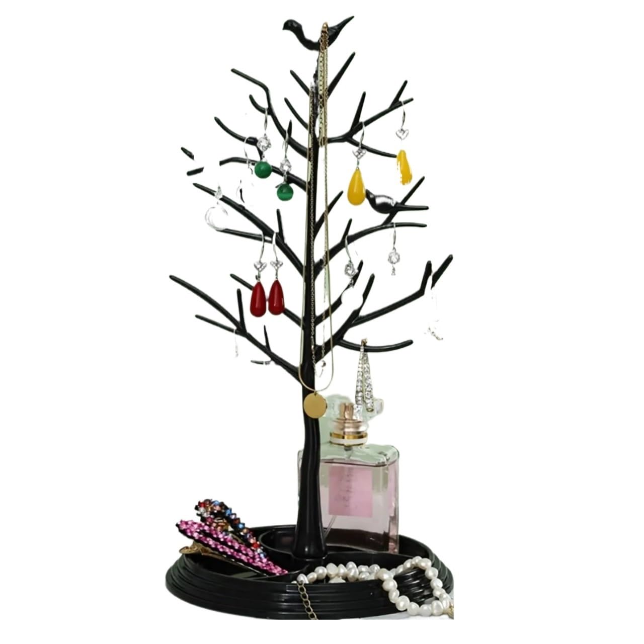 Zymjzbetic Jewellery Tree 1pc,Tree Shaped Jewelry Display Stand With Tray, Earrings, Necklaces, Rings, Storage Rack, Desktop Tower(Black)