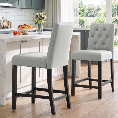 Image of MALOL Bar Stools Set of 2, Fabric Counter Height Bar Stools, Light Gray