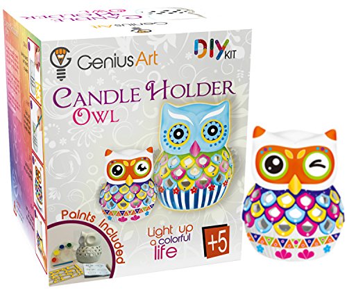 Genius Art Owl Candle Holder Painting - Arts and Crafts Kit for Kids and Adults - DIY Home Decor - Ready to Paint Ceramic - Valentines Day Gift for Artists