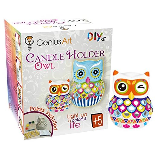 Genius Art Owl Candle Holder Painting - Arts and Crafts Kit for Kids and Adults - DIY Home Decor - Ready to Paint Ceramic - Valentines Day Gift for Artists