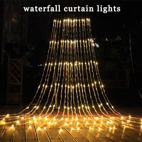 Image of Desidiya 200 LED Waterfall Curtain String Lights 3x2m Warm White | 8 Lighting Modes, Adjustable Brightness, Memory Function, 10 Hanging Strands, Indoor & Outdoor Use