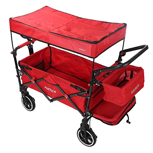 FUXTEC Bollerwagen faltbar FX-CT850 Rot mit Dach - Transportwagen klappbar |inkl. Hecktasche, Schiebegriff & Innenraumverlängerung | Vollprofilreifen | Handwagen/Leiterwagen – Das Original