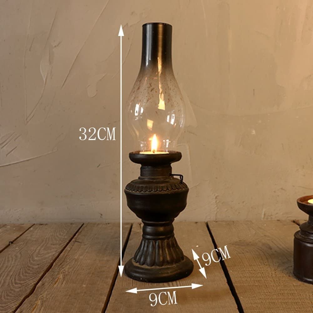 Lampe à Kérosène Vintage - Lanterne Tempête Rétro En Verre 20 Cm - Décoration Maison Ou Éclairage De Secours