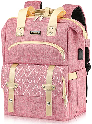 Schulrucksack Damen Mädchen Teenager Mit USB Ladeanschluss & Laptopfach, 15,6 Zoll Laptop Arbeits Rucksack, Lässiger Tagesrucksack, Anti-Diebstahl Für Reise, Rosa