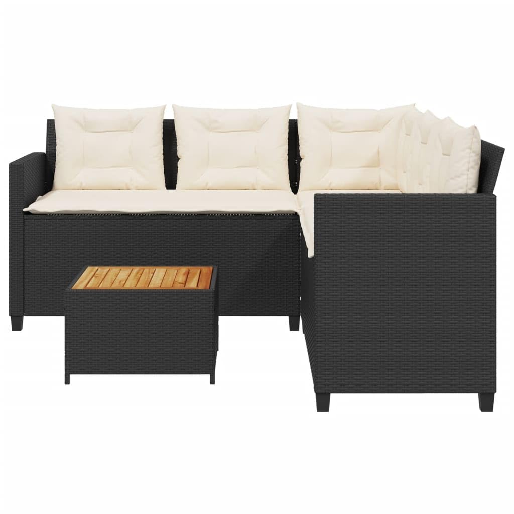 IKAYAA Conjunto Jardín de Ratán, Sofá Esquinero Jardin, Sofa Exterior, Conjunto de Sofá de Poliratán, Sofá Jardin con Cojín de Asiento y Respaldo Negro