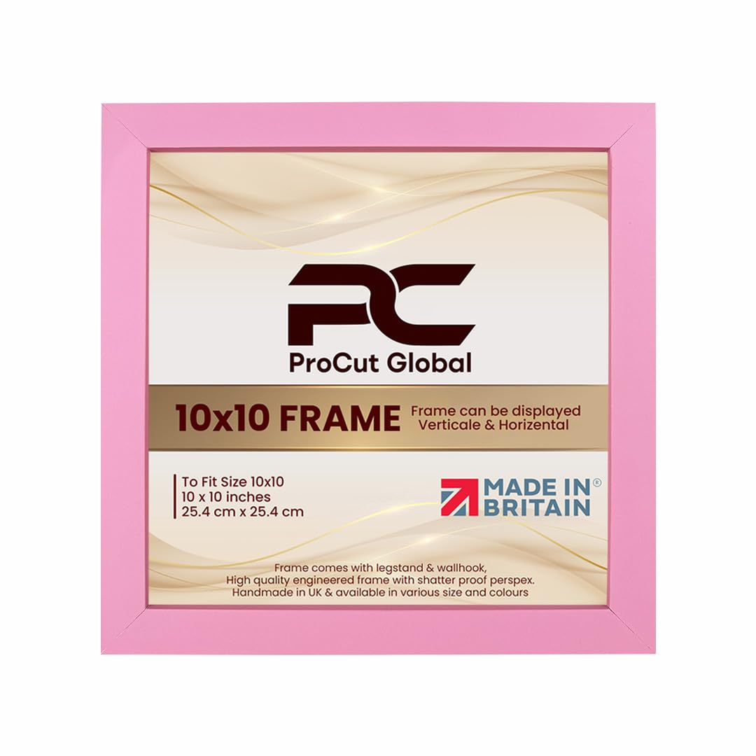 Procut Global 10X10 Pink Picture Frames – Sleek Wooden Photo Frame with Shatterproof Perspex for Wall or Tabletop – Perfect for Posters, Certificates, Prints–Multiple Sizes & Colors Available
