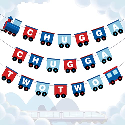 Funmemoir Chugga Chugga Two Two Banner Train Happy Birthday Garland Choo Choo Im Two Party Supplies Railroad Birthday Decorations for Boys Train Theme 2nd Party Decor