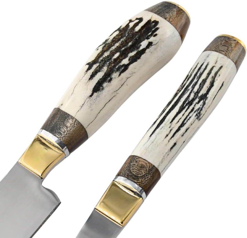 Gaucho Barbecue Set with Knife and Fork Stainless Steel with Deer Handle and Cow Skin Sheath. Sor Pampa Grill