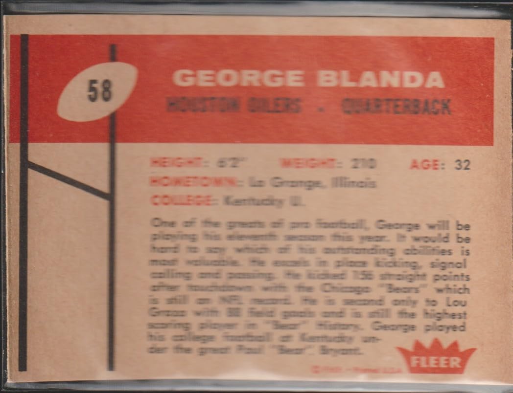 1960 Fleer George Blanda Houston Oilers Football Card