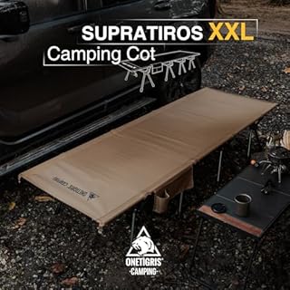 ONETIGRIS SUPRATIROS Extra Large Camping Cot, Height Adjustable Oversized Sleeping Cot with Extending Legs for Camping, Car Trips, Truck, Beach, Office Nap, Sturdy Supports Up to 400lbs