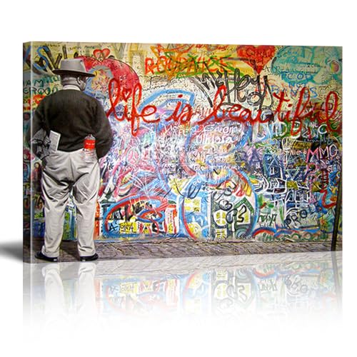 Toile Banksy Life Is Beautiful 80x120cm avec cadre intérieur pour déco salon