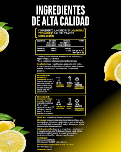 Miniatura 5 de L-Carnitina 6000 Líquido - 1000 Ml - Dosis Extra Alta Con 6000 Mg De L-Carnitina Pura Por Ración Diaria - Bebida Aminoácida Para El Entrenamiento - Sabor Delicioso Lemon Boost - Vegano