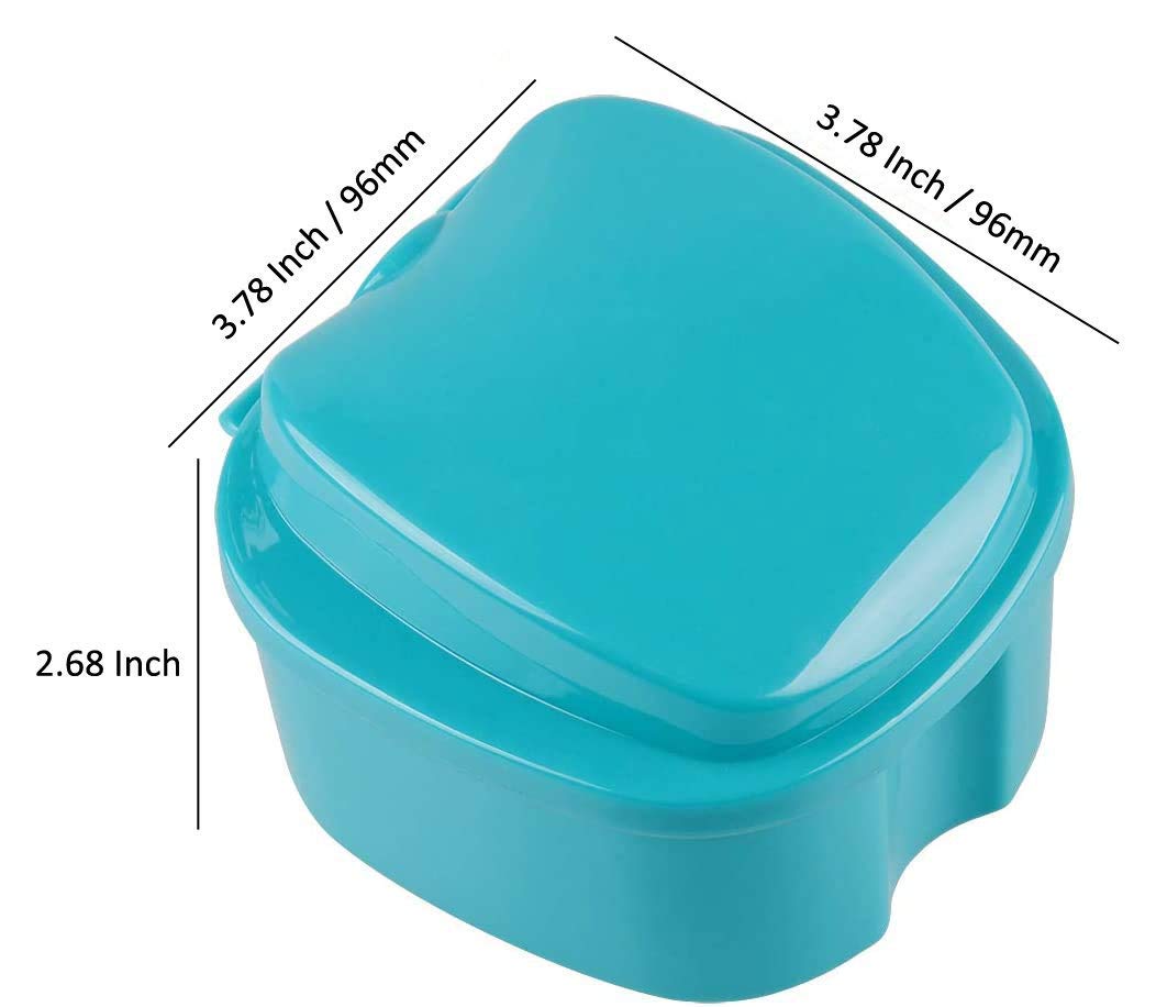 KISEER 2 Pack Denture Bath Case Cup Box Holder Storage Container with Denture Cleaner Brush Strainer Basket for Travel Cleaning (Light Blue and Blue) : Beauty