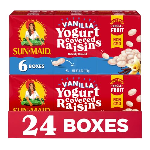 Image of Sun-Maid Vanilla Yogurt Coated Raisins - (24 Pack) 1 oz Snack-Size Box - Yogurt Covered Dried Fruit for Lunches and Back To School Snacks
