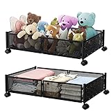 Steauty Under Bed Storage, Metal with Hollow Carved Under Bed Storage Containers with Wheels, Tool-F