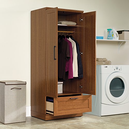 Image of Sauder 411802 HomePlus Wardrobe /Storage Cabinet, L: 28.98 inch x W: 20.95 inch x H: 71.18 inch, Sienna Oak finish