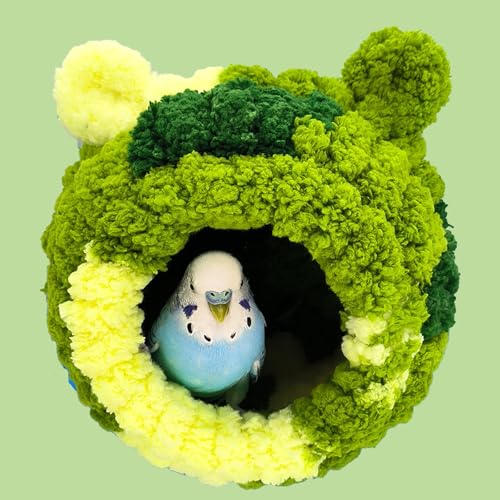 Image of Winter Warm Bird Nest, Coral Velvet Parrot Breeding House for Cage Forest Green Bird Bed for Canary Parakeet and Other Small Medium Pets (Small)