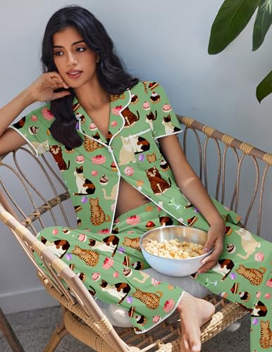 Image of Ekouaer Pajamas for Women Set Button Up Soft Pjs Short Sleeve 2 Piece Lounge Sets Comfy Sleepwear