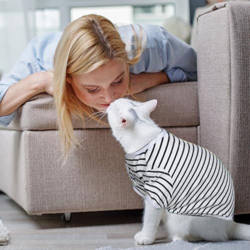 Shengxi Hundepullover, Gestreifte Hundeshirts für Kleine Hunde, Sommer Atmungsaktiv Gestreifte Welpe T-Shirt Weste Basic T-Shirt Dehnbar Haustier Kleidung für Chihuahua Französische Bulldogge (L)