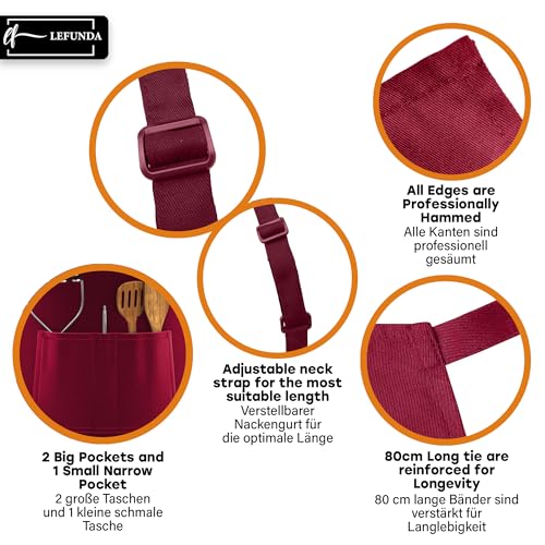 LEFUNDA® Kochschürze Wasserdicht Schürze mit 3 Taschen Verstellbare Grillschürze mit langen Bändern Küchenschürze für Männer Damen Küche BBQ Restaurant Café Backen