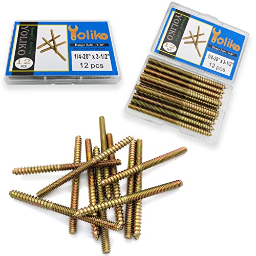 Image of 12 Pack 1 /4-20 x 3-1 /2 Inch Hanger Bolts 1 /4-20 inch Double Headed Bolts 1 /4 Wood Dowel Screw Self-Tapping Screw Hanger Bolts for Furniture Double Head Threaded Rods Bolt 90mm Length