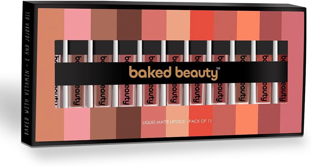 BAKED BEAUTY Matte Liquid Lipstick Set of 11 With Long Lasting, Hydrating & Lightweight Lip Colour Infused with Vitamin E & Jojoba Oil, Perfect for Gifting, Wedding, Special Occasions and Travel Pack