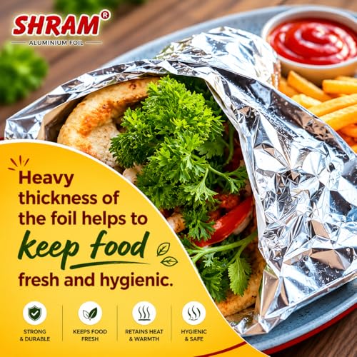 Image of Aluminium Foil 25 Meter + 5 Meter Free | 11 Micron Food Grade Kitchen Foil Roll | Safe Paper Zigzag Cutter | Multipurpose Foil for Home, Hotel & Restaurant Use | Baking, Grilling & Food Wrapping
