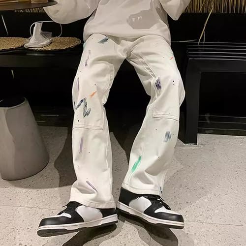 Mens Print Denim Work Pants Classic Regular-fit Pockets Jean Slim Fit Straight Cargo Jeans Pant2