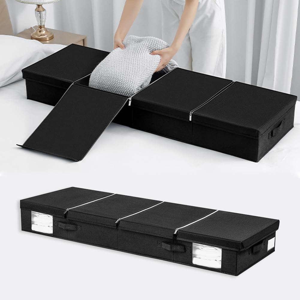 Bolsa de almacenamiento bajo la cama con ventana transparente, bandeja de almacenamiento para ropa, gran capacidad con cremallera para ropa de cama, almohadas, manta (120 x 41 x 15 cm)