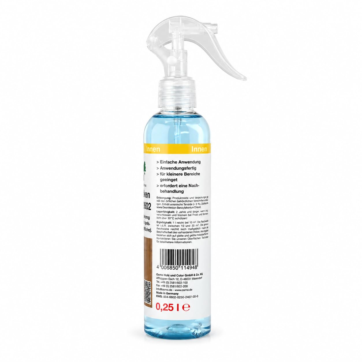 Osmo Tanninflecken-Entferner 6602, Reinigung für schwarze Flecken auf Eichenholz, für Fußböden und Möbel, 0,25 l