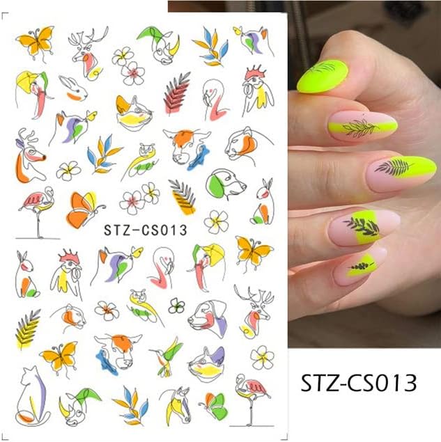 Miniatura 5 de 8 hojas de calcomanías para arte de uñas, diseños de líneas abstractas, diseños geométricos para uñas, diseño de geometría de amor de corazón,