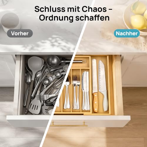 Vtopmart Besteckkasten für Schubladen, ausziehbar bis 47cm, Bambus,8 Fächer – Ansicht 8